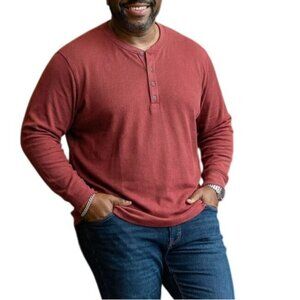 Falls Creek Mens Size XXXL Shirt Henley Waffle Knit Red Long Sleeve Button-Neck